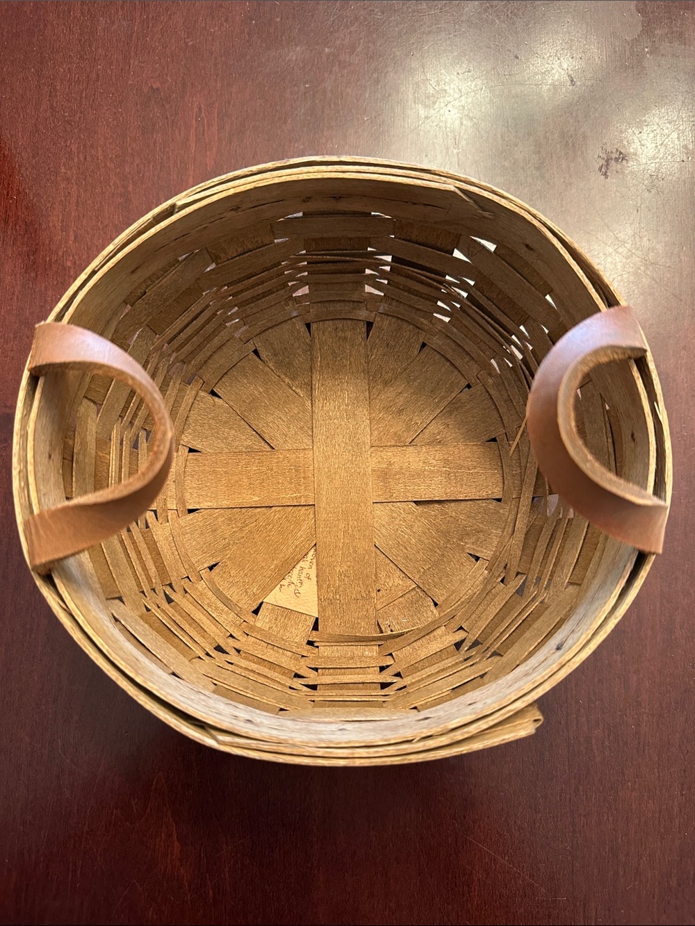 Longaberger Rustic Brown Woven Basket with Leather Loop Handles